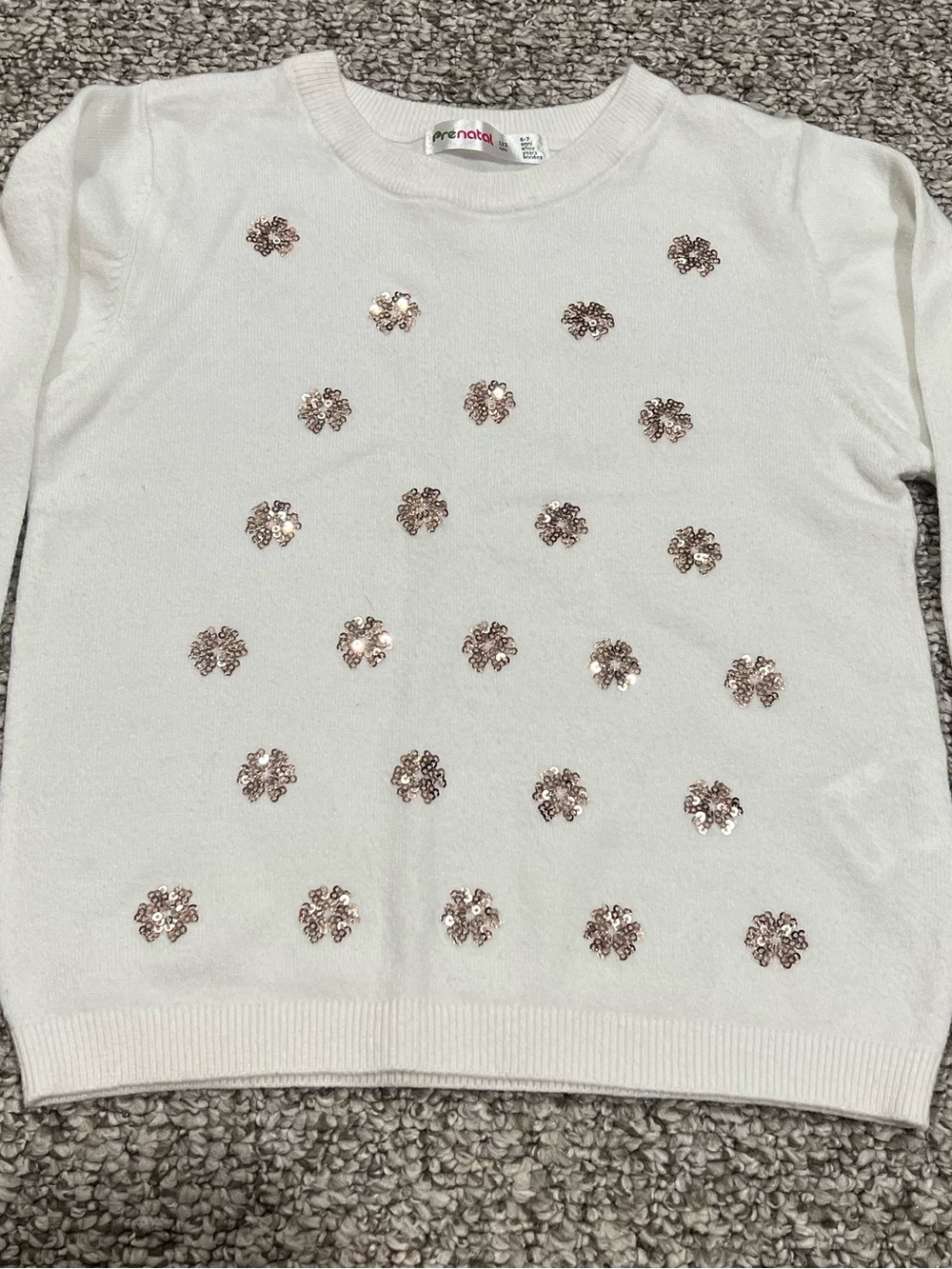 Prenatal Girls Sequin Flower Sweater White 6-7